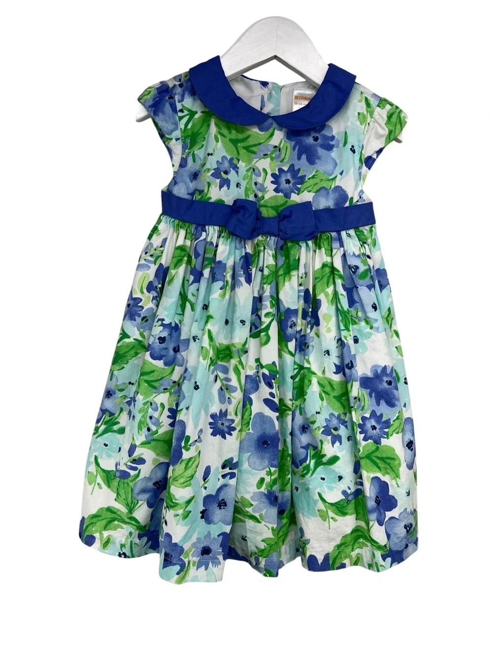 Gymboree Blue Green Floral Watercolor Print Dress Size 18-24 months